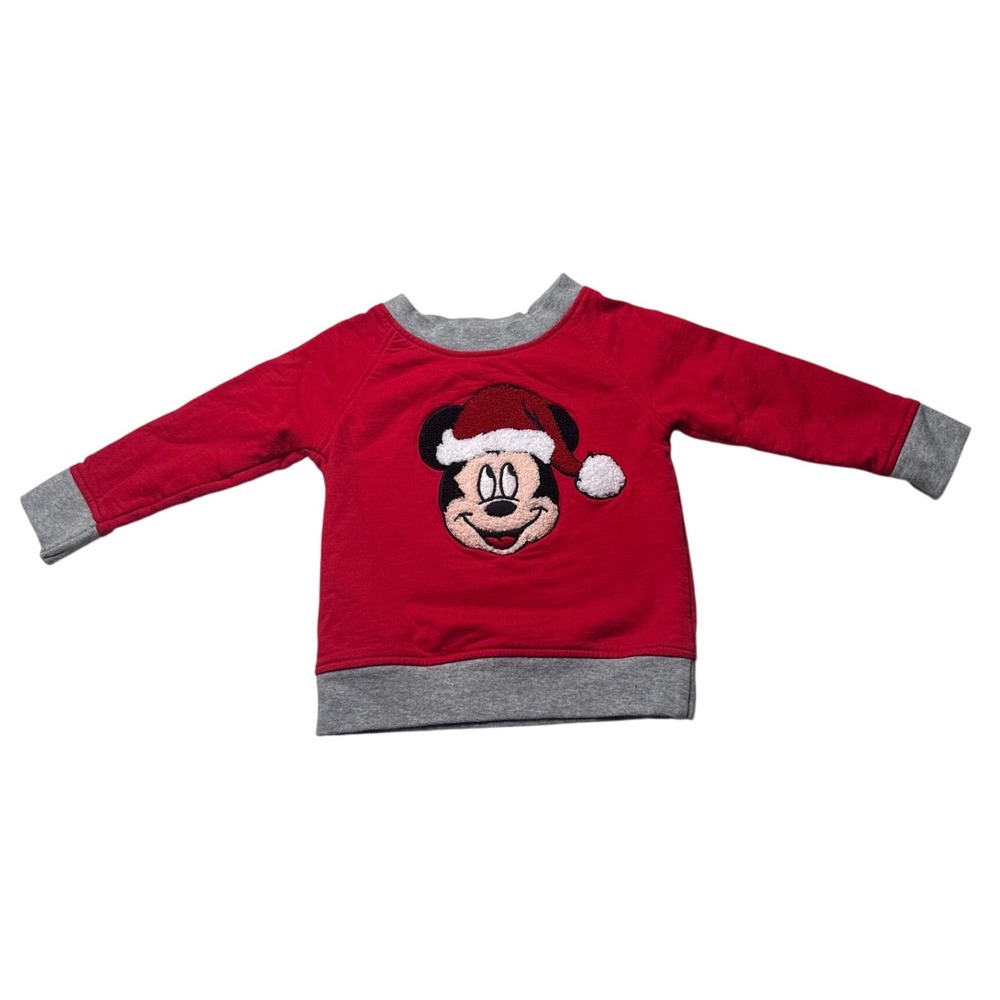 Monica + Andy Mickey Mouse Santa Christmas Sweatshirt Baby 9-12M Red Gray Disney